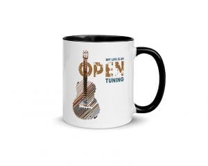 My Life Is An Open Tuning (11 oz. Coffee Mug with Black Rim, Inside, and Handle)