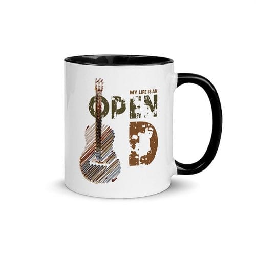 My Life Is An Open D (11 oz. Coffee Mug with Black Rim, Inside, and Handle)