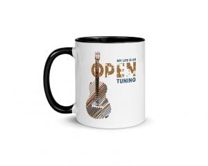 My Life Is An Open Tuning (11 oz. Coffee Mug with Black Rim, Inside, and Handle)