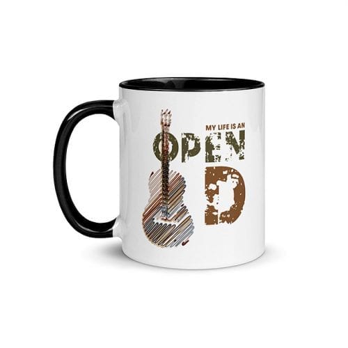 My Life Is An Open D (11 oz. Coffee Mug with Black Rim, Inside, and Handle)