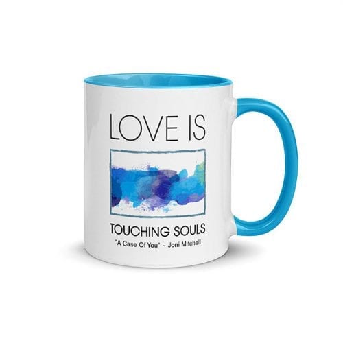 Love Is Touching Souls (11 oz. Coffee Mug with Blue Rim, Inside, and Handle)