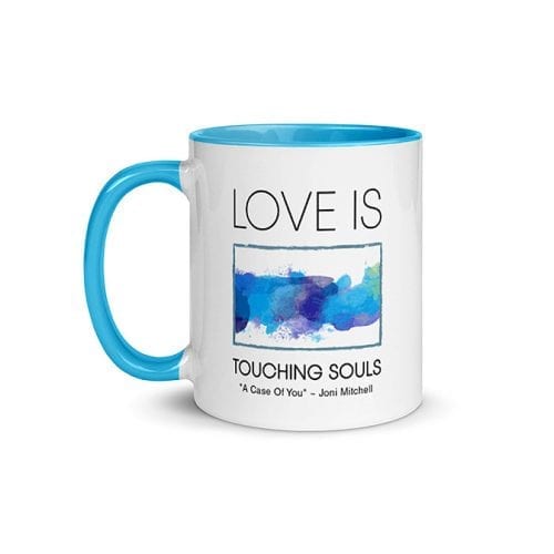 Love Is Touching Souls (11 oz. Coffee Mug with Blue Rim, Inside, and Handle)