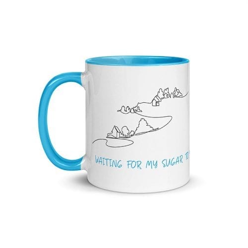 Car On A Hill (11 oz. Coffee Mug with Blue Rim, Inside, and Handle)