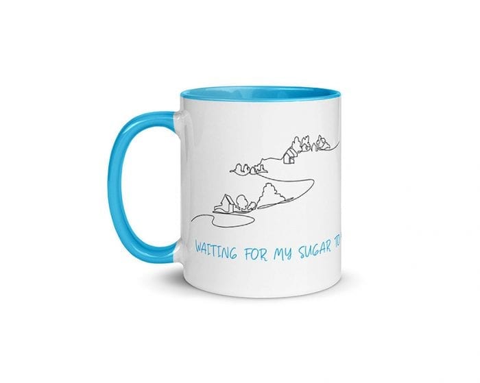 Car On A Hill (11 oz. Coffee Mug with Blue Rim, Inside, and Handle)