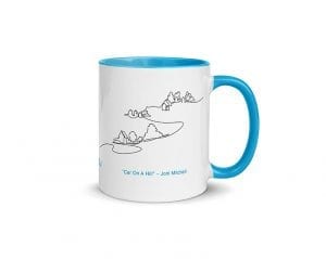 Car On A Hill (11 oz. Coffee Mug with Blue Rim, Inside, and Handle)