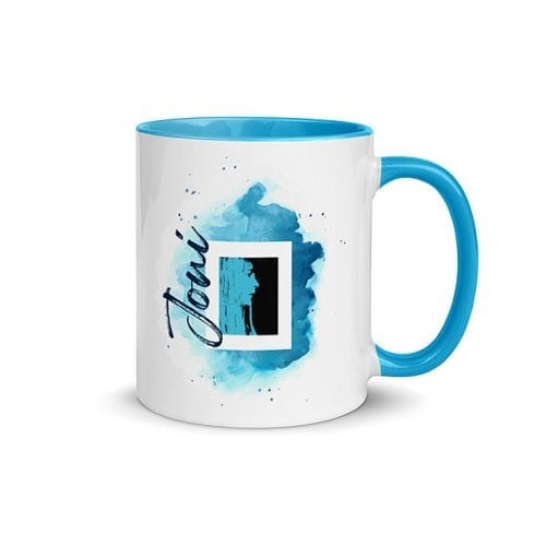 Joni - Version 5 (11 oz. Coffee Mug with Blue Rim, Inside, and Handle)