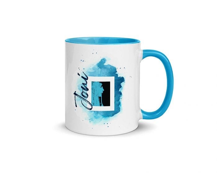 Joni - Version 5 (11 oz. Coffee Mug with Blue Rim, Inside, and Handle)