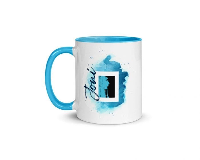 Joni - Version 5 (11 oz. Coffee Mug with Blue Rim, Inside, and Handle)